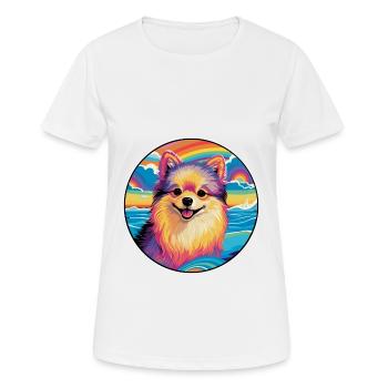 Spitz de Poméranie Race De Chien Coloré Cartoon Waterc - T-shirt respirant Femme - blanc - Devant - AI Model Female 172 dark (172cm)