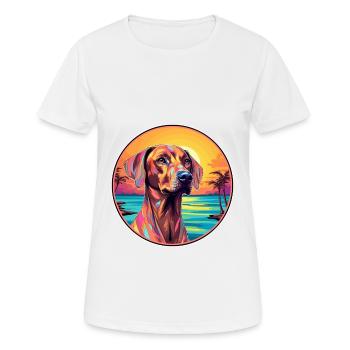 Rhodesian Ridgeback Hunderasse Bunte Karikatur Wat - Frauen T-Shirt atmungsaktiv - Weiß - Vorne - AI Model Female 172 dark (172cm)