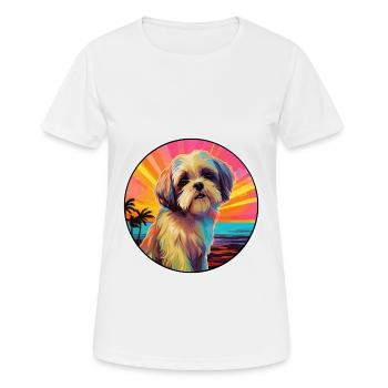 Shih Tzu Race De Chien Coloré Dessin Animé Aquarelle - T-shirt respirant Femme - blanc - Devant - AI Model Female 172 dark (172cm)