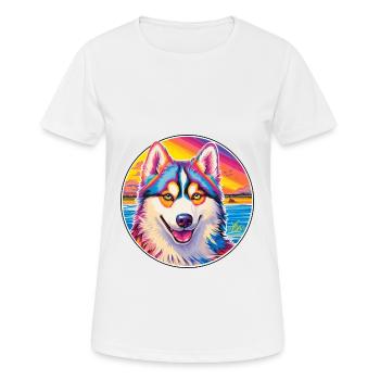 Siberian Husky Dog Breed Colorful Cartoon Watercol - Women's Breathable T-Shirt - white - Front - AI Model Female 172 dark (172cm)