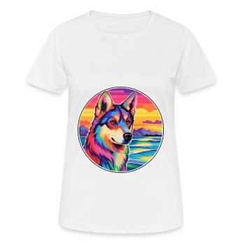 Chien de traîneau sibérien race de chien de dessin animé coloré Waterc - T-shirt respirant Femme - blanc - Devant - AI Model Female 172 dark (172cm)