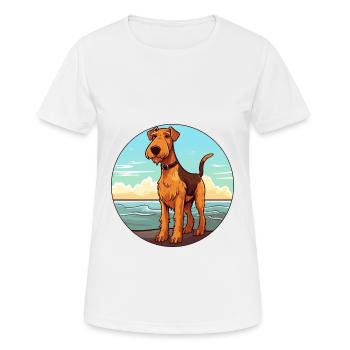 Airedale Terrier chien race Cartoon Kawaii Clipart - T-shirt respirant Femme - blanc - Devant - AI Model Female 172 dark (172cm)