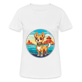Chinese Imperial Dog Breed Cartoon Kawaii Clipart - Women's Breathable T-Shirt - white - Front - AI Model Female 172 dark (172cm)