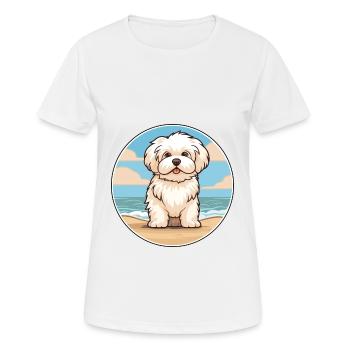 Coton De Tuléar chien race Cartoon Kawaii Clipart - T-shirt respirant Femme - blanc - Devant - AI Model Female 172 dark (172cm)