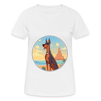 Doberman chien race dessin animé Kawaii Clipart chien animal de compagnie - T-shirt respirant Femme - blanc - Devant - AI Model Female 172 dark (172cm)