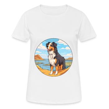 English Shepherd Dog Breed Cartoon Kawaii Clipart - Women's Breathable T-Shirt - white - Front - AI Model Female 172 dark (172cm)