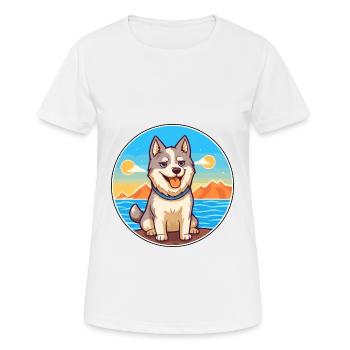 Husky chien race dessin animé Kawaii Clipart aquarelle - T-shirt respirant Femme - blanc - Devant - AI Model Female 172 dark (172cm)