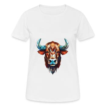 Buffalo Colorful Watercolor Animal Illustration - Women's Breathable T-Shirt - white - Front - AI Model Female 172 dark (172cm)