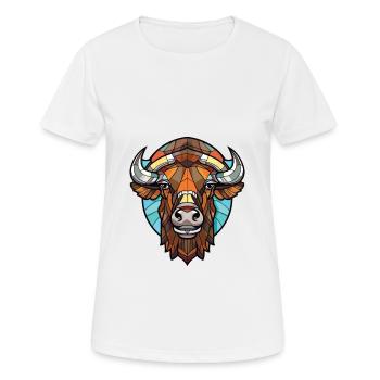 Bison Colorful Watercolor Animal Pet Illustration - Women's Breathable T-Shirt - white - Front - AI Model Female 172 dark (172cm)
