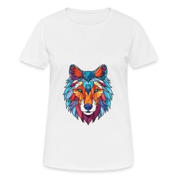 Wolf Colorful Watercolor Animal Pet Illustration - Women's Breathable T-Shirt - white - Front - AI Model Female 172 dark (172cm)