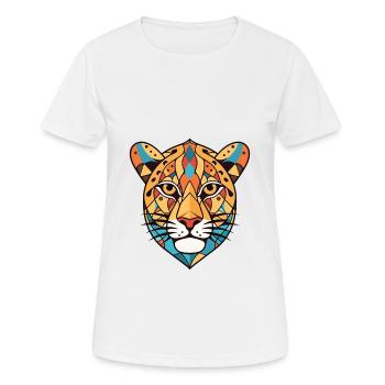 Cheetah Colorful Watercolor Animal Illustration - Women's Breathable T-Shirt - white - Front - AI Model Female 172 dark (172cm)