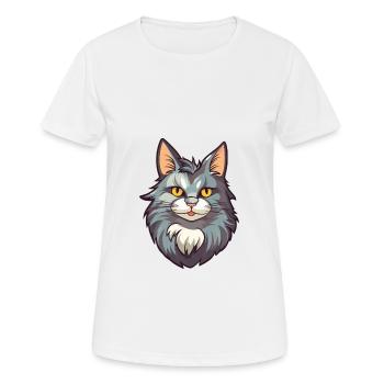 Maine Coon Katze Karikatur Aquarell Illustration - Frauen T-Shirt atmungsaktiv - Weiß - Vorne - AI Model Female 172 dark (172cm)