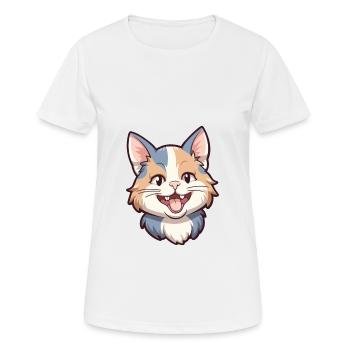 Dilute Calico Cat Cartoon Watercolor Illustration - Women's Breathable T-Shirt - white - Front - AI Model Female 172 dark (172cm)