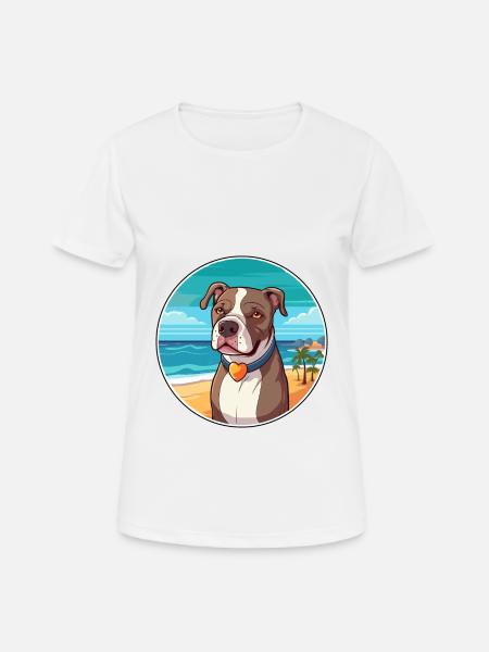 Pitbull chien race dessin animé Kawaii Clipart chien animal de compagnie - T-shirt respirant Femme - blanc
