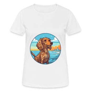 Wirehaired Dachshund Dog Breed Cartoon Kawaii Dog - Women's Breathable T-Shirt - white - Front - AI Model Female 172 dark (172cm)
