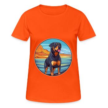 Rottweiler chien race dessin animé Kawaii Clipart chien - T-shirt respirant Femme - orange néon - Devant - AI Model Female 172 dark (172cm)