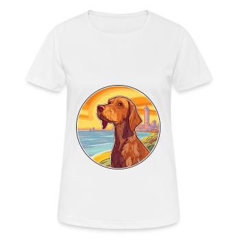 Cheveux durs Vizsla chien race Cartoon Kawaii Clipart - T-shirt respirant Femme - blanc - Devant - AI Model Female 172 dark (172cm)