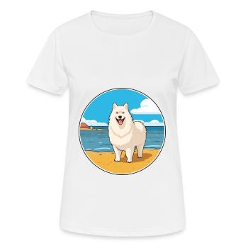 Samoyède chien race Cartoon Kawaii Clipart chien animal de compagnie - T-shirt respirant Femme - blanc - Devant - AI Model Female 172 dark (172cm)