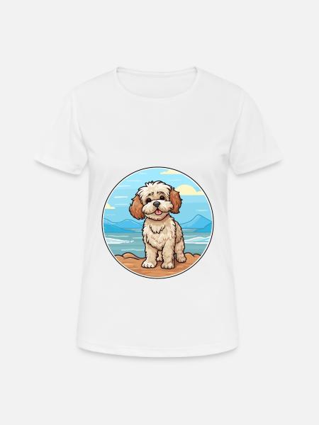 Shih Poo chien race dessin animé Kawaii Clipart chien animal de compagnie - T-shirt respirant Femme - blanc