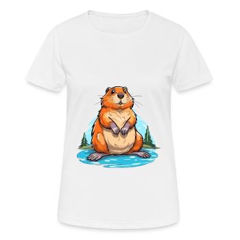 Castor Aquarelle Colorée Dessin Animé Kawaii Animal - T-shirt respirant Femme - blanc - Devant - AI Model Female 172 dark (172cm)