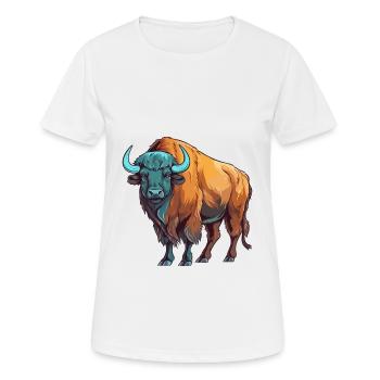 Buffalo Colorful Watercolor Cartoon Kawaii Animal - Women's Breathable T-Shirt - white - Front - AI Model Female 172 dark (172cm)