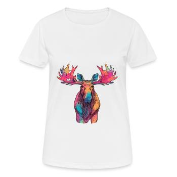 Moose Colorful Watercolor Cartoon Kawaii Animal - Women's Breathable T-Shirt - white - Front - AI Model Female 172 dark (172cm)