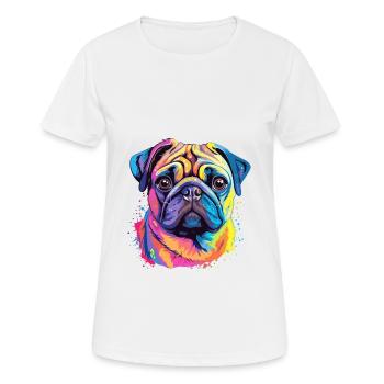 Pug Dog Colorful Watercolor Cartoon Kawaii Animal - Women's Breathable T-Shirt - white - Front - AI Model Female 172 dark (172cm)