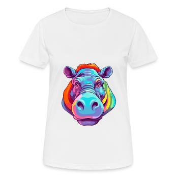 Hippo Colorful Watercolor Cartoon Kawaii Animal - Women's Breathable T-Shirt - white - Front - AI Model Female 172 dark (172cm)