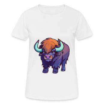 Buffalo Cute Cartoon Kawaii Watercolor Animal Pet - Women's Breathable T-Shirt - white - Front - AI Model Female 172 dark (172cm)