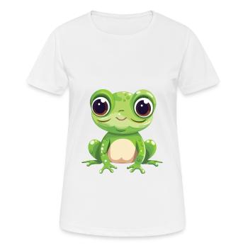 Grenouille Mignon Dessin Animé Kawaii Aquarelle Animal De Compagnie - T-shirt respirant Femme - blanc - Devant - AI Model Female 172 dark (172cm)