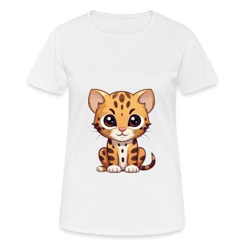 Ocelot Mignon Dessin Animé Kawaii Aquarelle Animal De Compagnie - T-shirt respirant Femme - blanc - Devant - AI Model Female 172 dark (172cm)