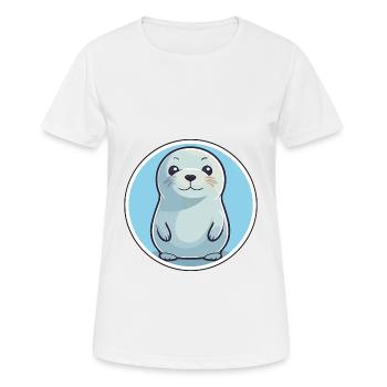 Seal Cute Cartoon Kawaii Watercolor Animal Pet - Women's Breathable T-Shirt - white - Front - AI Model Female 172 dark (172cm)