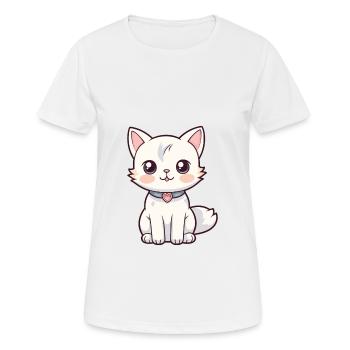 Katze niedliche Karikatur Kawaii Aquarell Tier Haustier - Frauen T-Shirt atmungsaktiv - Weiß - Vorne - AI Model Female 172 dark (172cm)