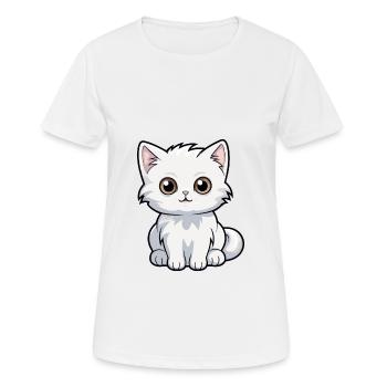 Katze niedliche Karikatur Kawaii Aquarell Tier Haustier - Frauen T-Shirt atmungsaktiv - Weiß - Vorne - AI Model Female 172 dark (172cm)