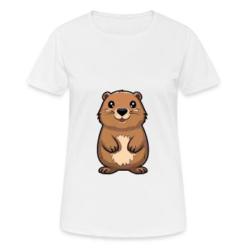 Marmotte mignon dessin animé kawaii aquarelle Animal Pe - T-shirt respirant Femme - blanc - Devant - AI Model Female 172 dark (172cm)