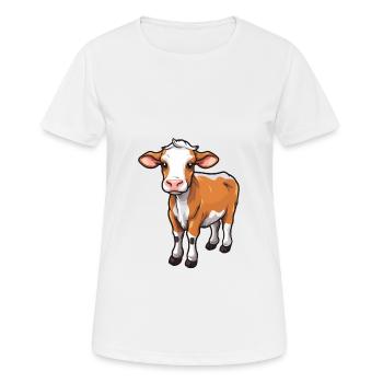 Vache Mignon Dessin Animé Kawaii Aquarelle Animal Animal De Compagnie - T-shirt respirant Femme - blanc - Devant - AI Model Female 172 dark (172cm)