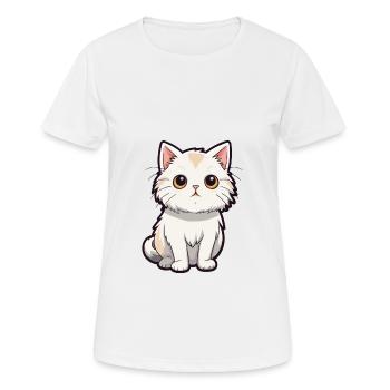 Katze niedliche Karikatur Kawaii Aquarell Tier Haustier - Frauen T-Shirt atmungsaktiv - Weiß - Vorne - AI Model Female 172 dark (172cm)