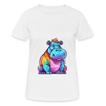 Hippo Colorful Watercolor Cartoon Kawaii Animal - Women's Breathable T-Shirt - white - Front - AI Model Female 172 dark (172cm)