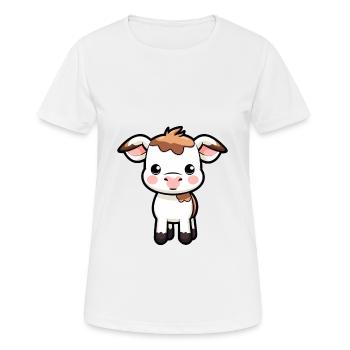 Vache Mignon Dessin Animé Kawaii Aquarelle Animal Animal De Compagnie - T-shirt respirant Femme - blanc - Devant - AI Model Female 172 dark (172cm)