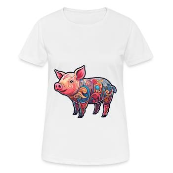 Cochon Mignon Dessin Animé Kawaii Aquarelle Animal De Compagnie - T-shirt respirant Femme - blanc - Devant - AI Model Female 172 dark (172cm)