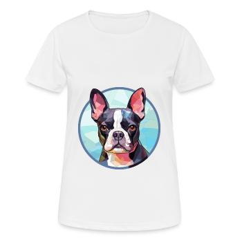 Boston Terrier Hund Bunte Karikatur - Frauen T-Shirt atmungsaktiv - Weiß - Vorne - AI Model Female 172 dark (172cm)