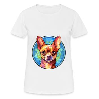 Chihuahua Dog Stained Glass Colorful Cartoon Kawai - Women's Breathable T-Shirt - white - Front - AI Model Female 172 dark (172cm)