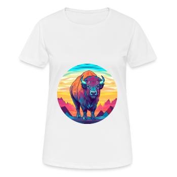 Bison Stained Glass Colorful Cartoon Kawaii Animal - Women's Breathable T-Shirt - white - Front - AI Model Female 172 dark (172cm)