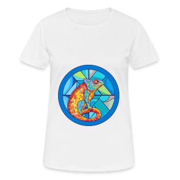 Chameleon Stained Glass Colorful Cartoon Kawaii An - Women's Breathable T-Shirt - white - Front - AI Model Female 172 dark (172cm)