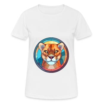 Cougar vitrail coloré dessin animé Kawaii Anima - T-shirt respirant Femme - blanc - Devant - AI Model Female 172 dark (172cm)