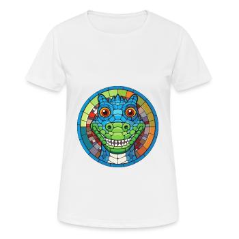 Crocodile vitrail coloré dessin animé Kawaii An - T-shirt respirant Femme - blanc - Devant - AI Model Female 172 dark (172cm)