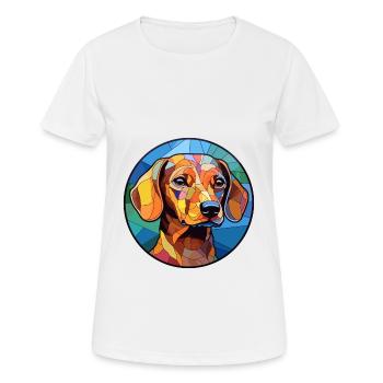 Dackelhund Hund Buntglas Bunte Karikatur Kawai - Frauen T-Shirt atmungsaktiv - Weiß - Vorne - AI Model Female 172 dark (172cm)