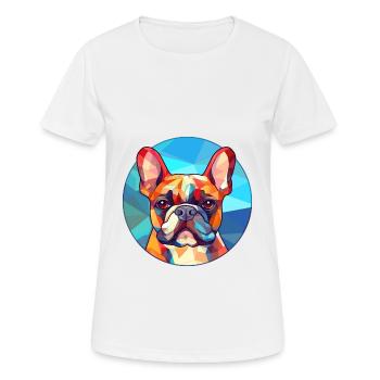 Bouledogue Français chien vitrail coloré dessin animé - T-shirt respirant Femme - blanc - Devant - AI Model Female 172 dark (172cm)