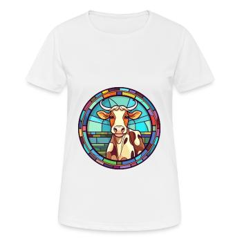 Kuh Buntes Glas Bunte Karikatur Kawaii Tier - Frauen T-Shirt atmungsaktiv - Weiß - Vorne - AI Model Female 172 dark (172cm)