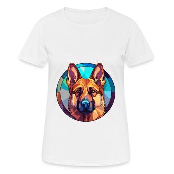 German Shepherd Dog Stained Glass Colorful Cartoon - Women's Breathable T-Shirt - white - Front - AI Model Female 172 dark (172cm)